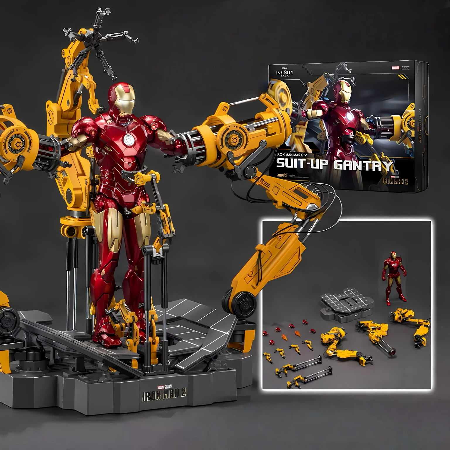 

LED Original ZDTDS Toys Iron Man MK4 WITH SUIT-UP GANTRY Robert Downey Jr Tony Stark Action Figure Anime Model Collectible Gifts