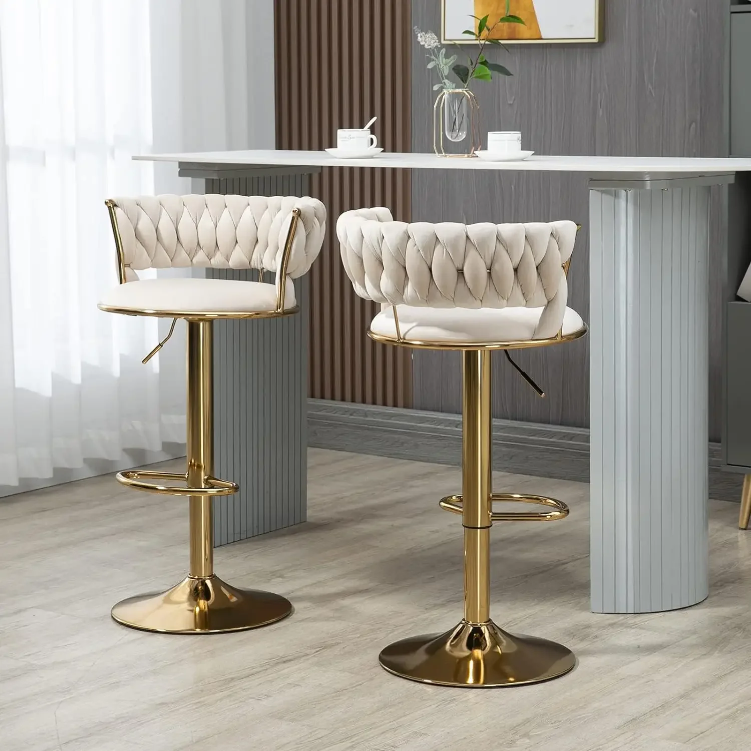 Bar StoolSet of 2, Adjustable Counter Height Barstools Bar Chairs Modern Counter Stools with Back Upholstered