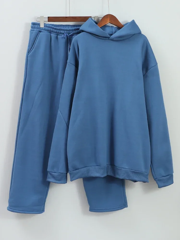 Moletom e calças de moletom soltas 2 peças terno masculino outono jogging moletom calças roupas ternos casuais sólido casal com capuz