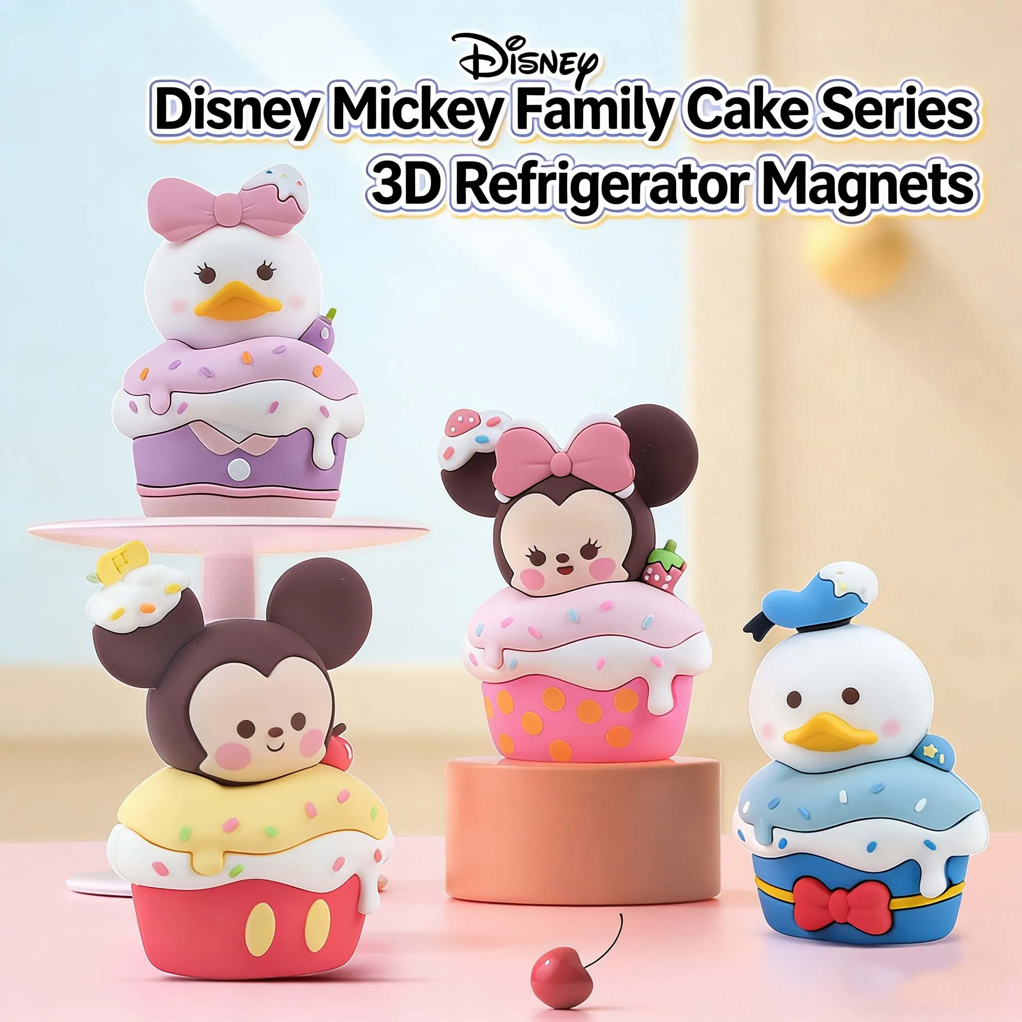 

Genuine Disney Mickey Friends 3D Fridge Magnet Cute Dessert Series Strong Magnetic Refrigerator Sticker Home Decor Gift for Kids