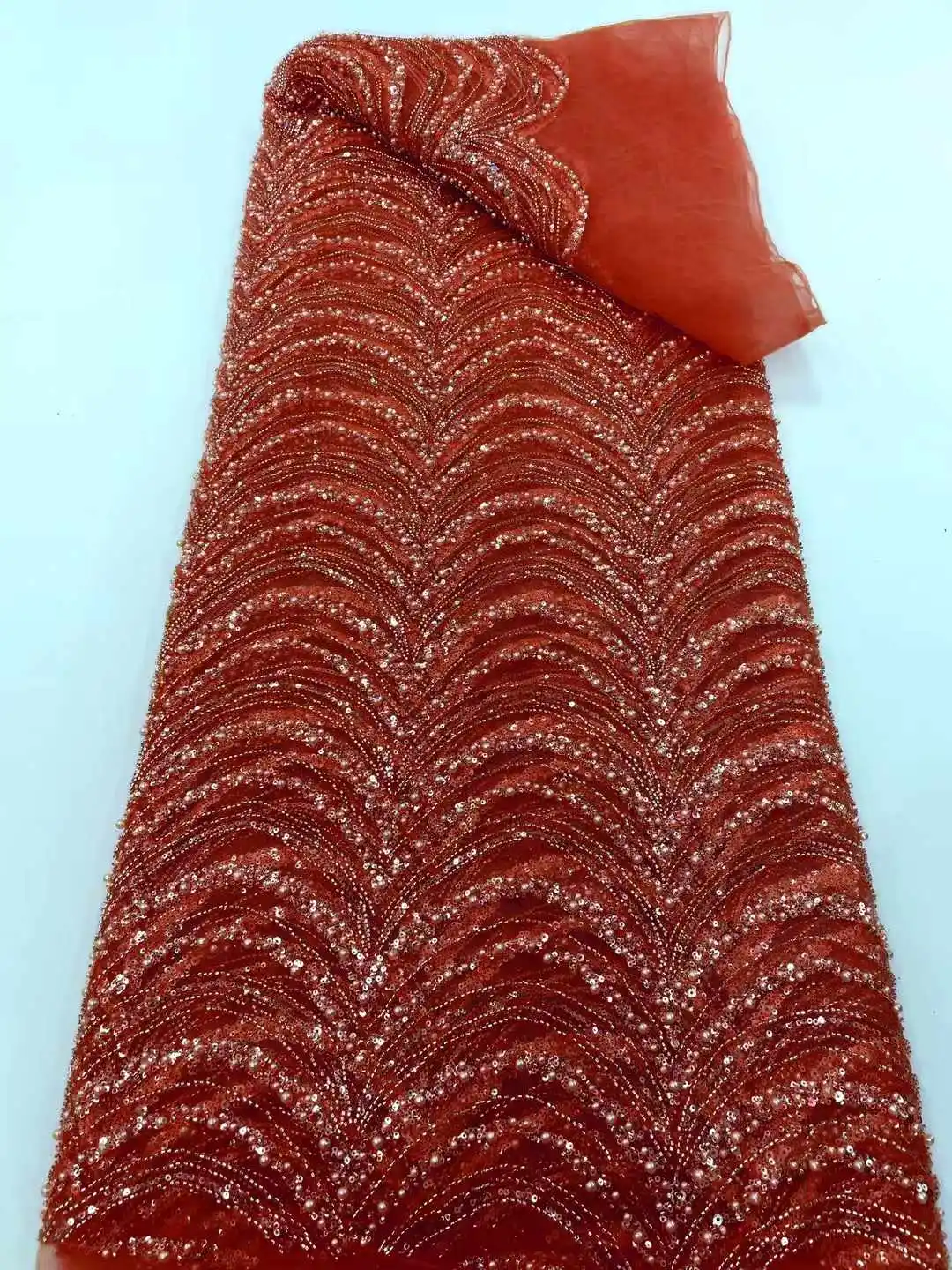 فاخر الراقية مطرز النسيج الثقيلة الخرز التطريز الأزياء الفرنسية تول شبكة نسيج الدانتيل لحفل الزفاف 5 ياردة حفل زفاف