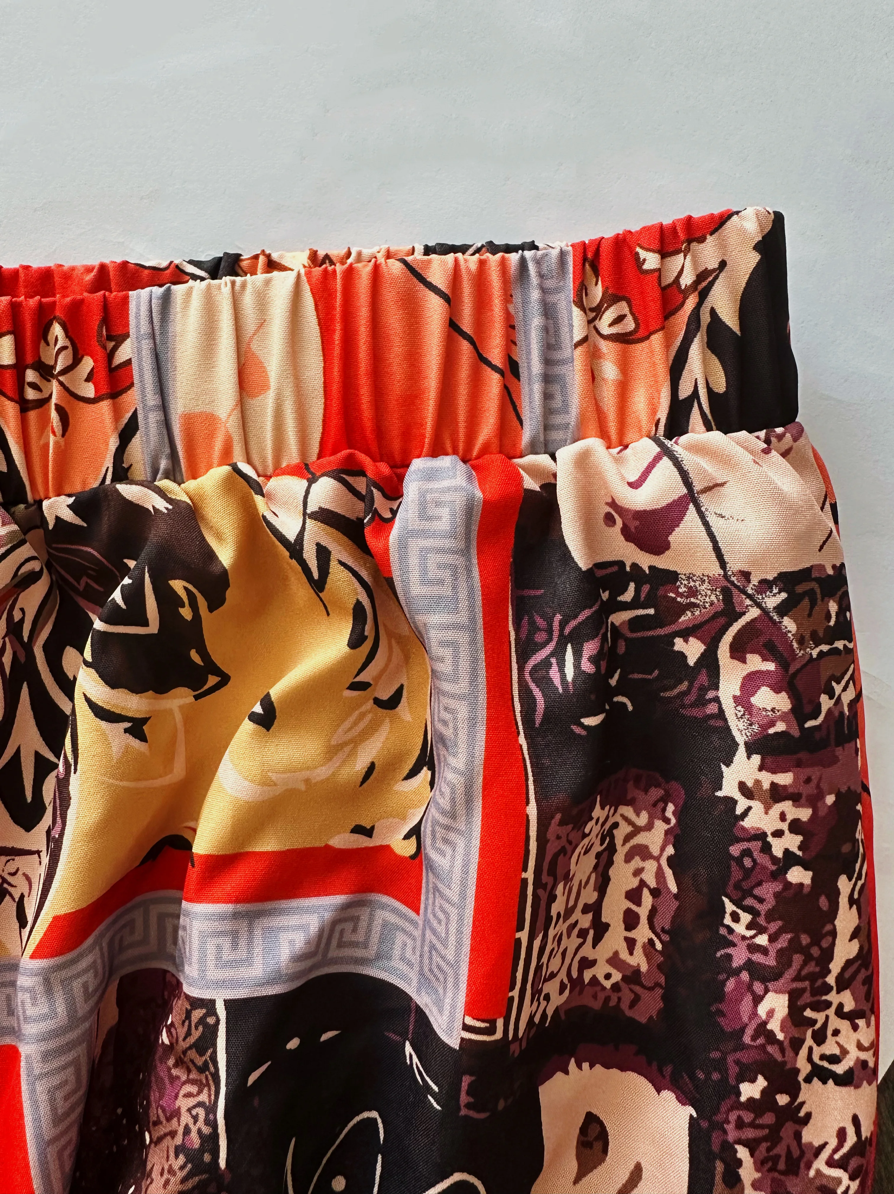 เรขาคณิตพิมพ์หลวมผู้หญิงฤดูร้อนสบายๆกางเกงเอวสูงกางเกงตรง