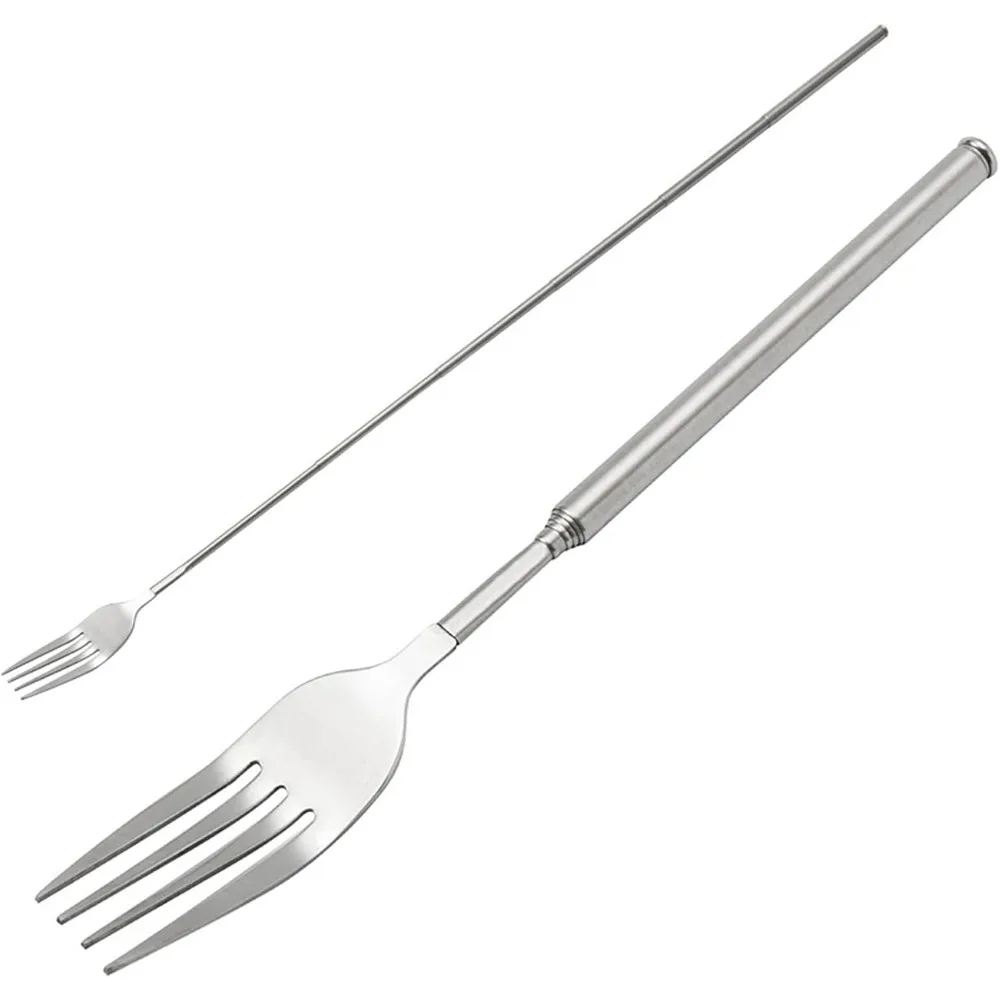 

Extendable Fork, Durable Stainless Steel Telescopic Fork Retractable Dinner Forks Dessert BBQ Dinner Fruit Long Handle Telescopi