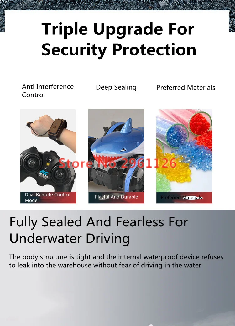 Amphibious Watch Sensing Shark Shape Remote Control Car 2.4G Stunt Rotation One Key Demo LED lighting RC Stunt Car Gift Toy