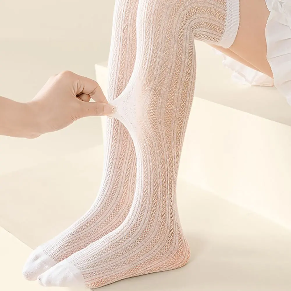 

New Cotton Long Stockings Thin Hollow Children Mesh Stocking Solid Color Princess Kids Socks Summer