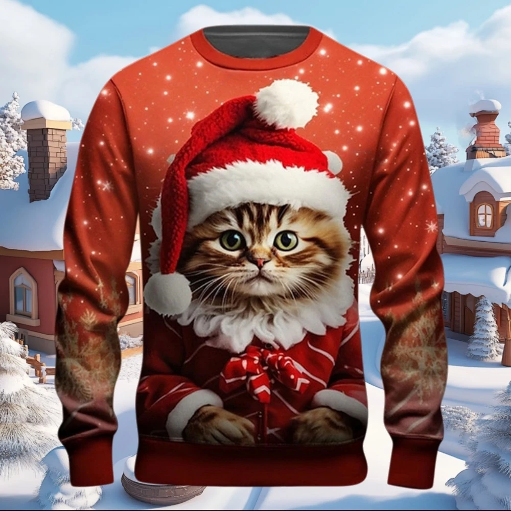 

Men Women Autumn Winter Ugly Christmas Sweater Holiday Party Jumper Tops 3D Christmas Tree Gift Cute Cat Print Xmas Sweatshirt