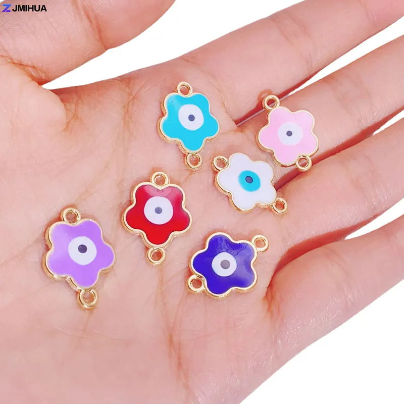 

15pcs Cute Flower Connector Enamel Evil Eye Charm For Jewelry Making Accessories DIY Handmade Women Bracelets Anklets Supplies