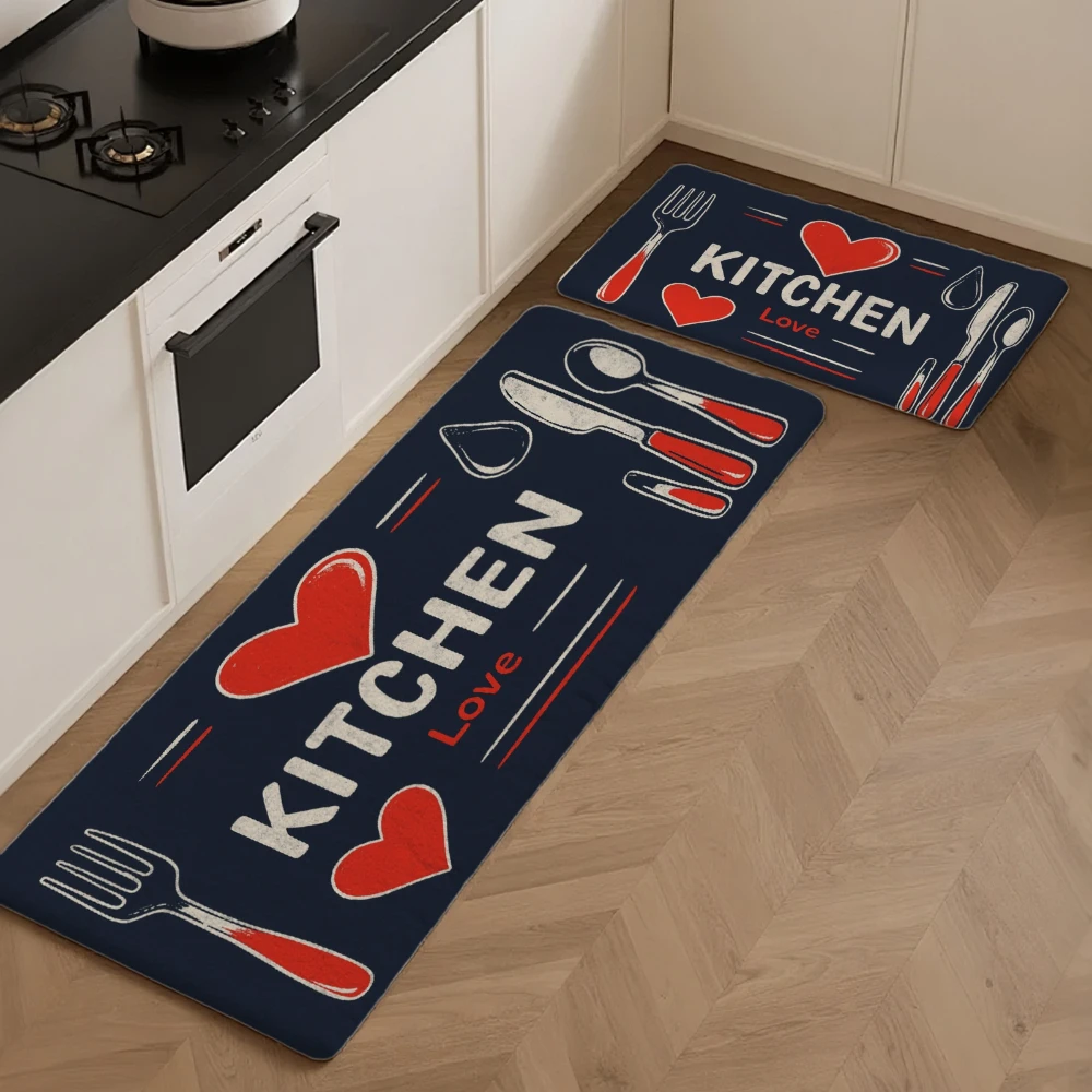 Fork Knife Heart  Runner Rug 1/2/3pc Set Living Room Sofa Side Bedroom Bedside Floor Mat Doormat laundry room Kitchen Front Back