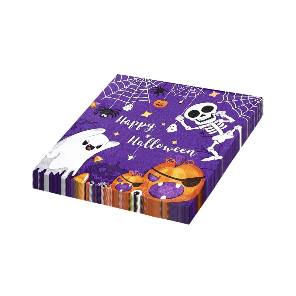 20 pieces per pack of Halloween cute ghost napkins, disposable party table decoration tissues, pumpkin spider web-themed dinner