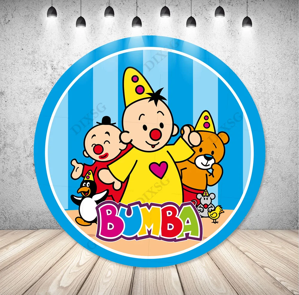 

DIXSG Bumba Round Banner Background Kids 1st Birthday Baby Shower Bear Circle Photography Blue Stripes Elastic Photo Studio Prop