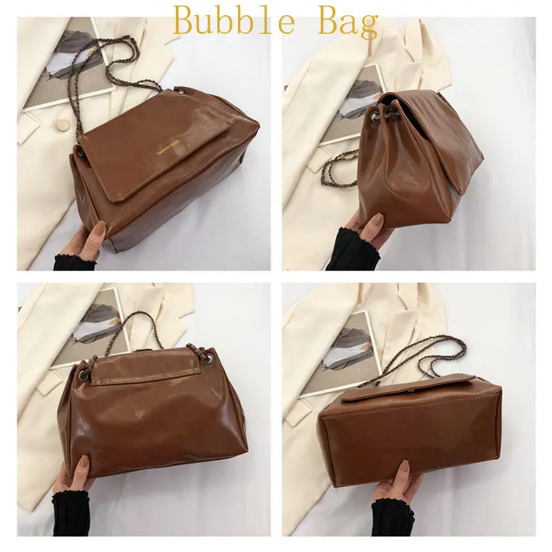 2023 New Vintage Shoulder Bag Large Capacity Fashion Crossbody Bags for Women Solid Pu Leather Ladies Handbags