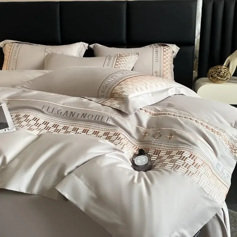 4Pcs High End Light Luxury Style High Count Long Staple Cotton 100% Cotton Embroidery  Bedding 200x230 220x240 Four Seasons