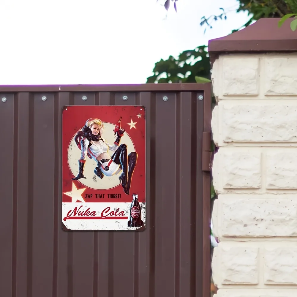 1 قطعة علامة فنية جدارية معدنية عتيقة "Zap That Thirst" من Nuka Cola - لافتة زخرفية كلاسيكية للمنزل أو المكتب أو البار #5