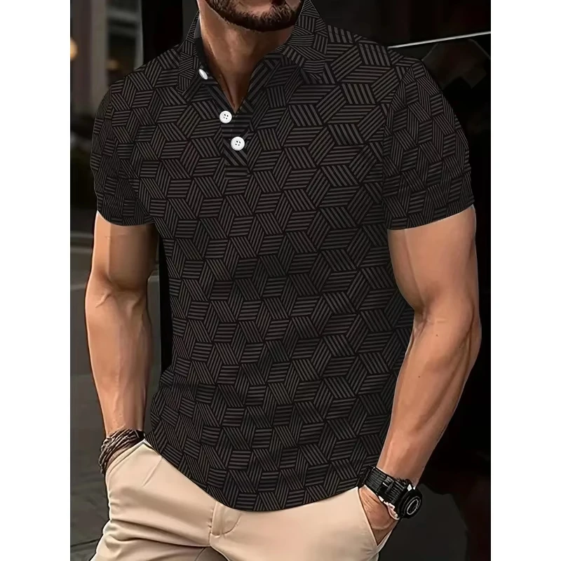 Camiseta polo 3D de verano para hombre, en blanco y negro, con lunares, manga corta, cuello, informal, top, camiseta polo para hombre para actividades al aire libre.