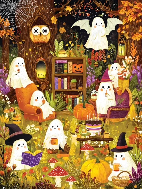 Jigsaw Puzzle 500/1000/1200/2000PCS Fun Halloween Woodland Ghost Party Red Mushroom Spider Web Pumpkin Home Wall Decor