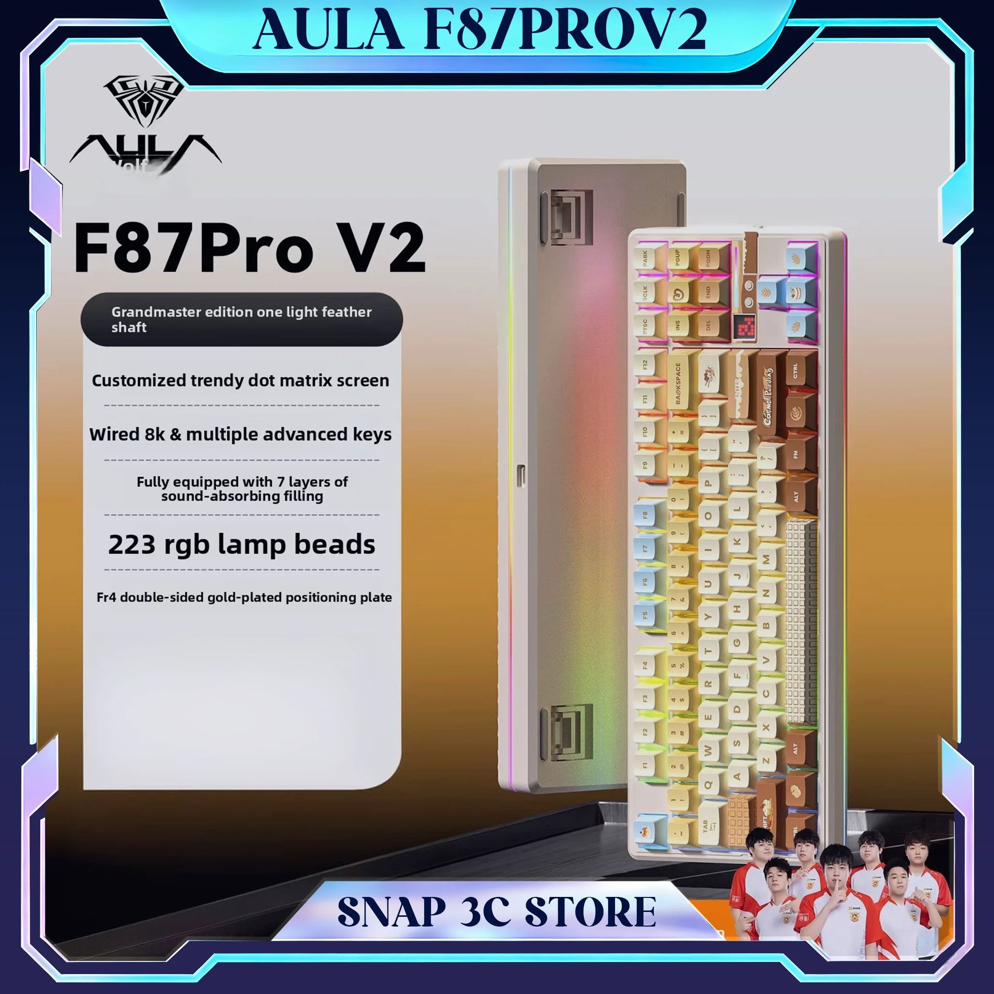 AULA F87 Pro V2 Gasket Mechanical Keyboard Wireless TKL 87 Keys Graywood V4 Switch Hot Swap RGB Pre-lubed Creamy Sound Gamer PC