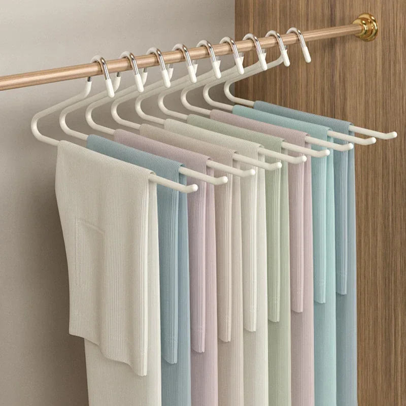 10pcs Telescopic Z Type Goose Type Dip Plastic Pants Rack Wardrobe Dormitory Women's Clothes Rack Multi Layer Storage Pants Rack