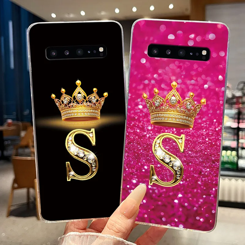 Casing For Samsung Galaxy S10 5G Phone Case SM-G977N G977U Clear Silicone Soft TPU Fashion Crown Letter Jelly Back Cover Housing