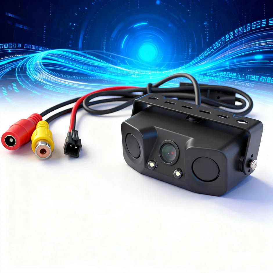 QXNY 3 in 1 Parktronic Car Video Parking Sensor Kit Radar Visible LED Display System Backup Monitor Reversing Camera Alarm Night