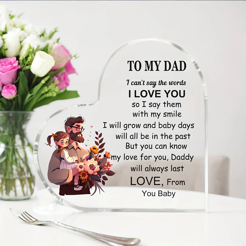 Acrylic Heart Father's Day Gift for Son Daughter, Love Art Home Decor Present for Dad