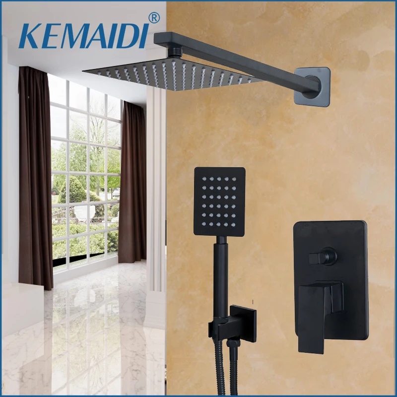 KEMAIDI Bathroom Shower Faucets Sets Matte Black Wall Mounted  Rainfall Faucet Sets  Solid Brass  Hand Shower  Mixer