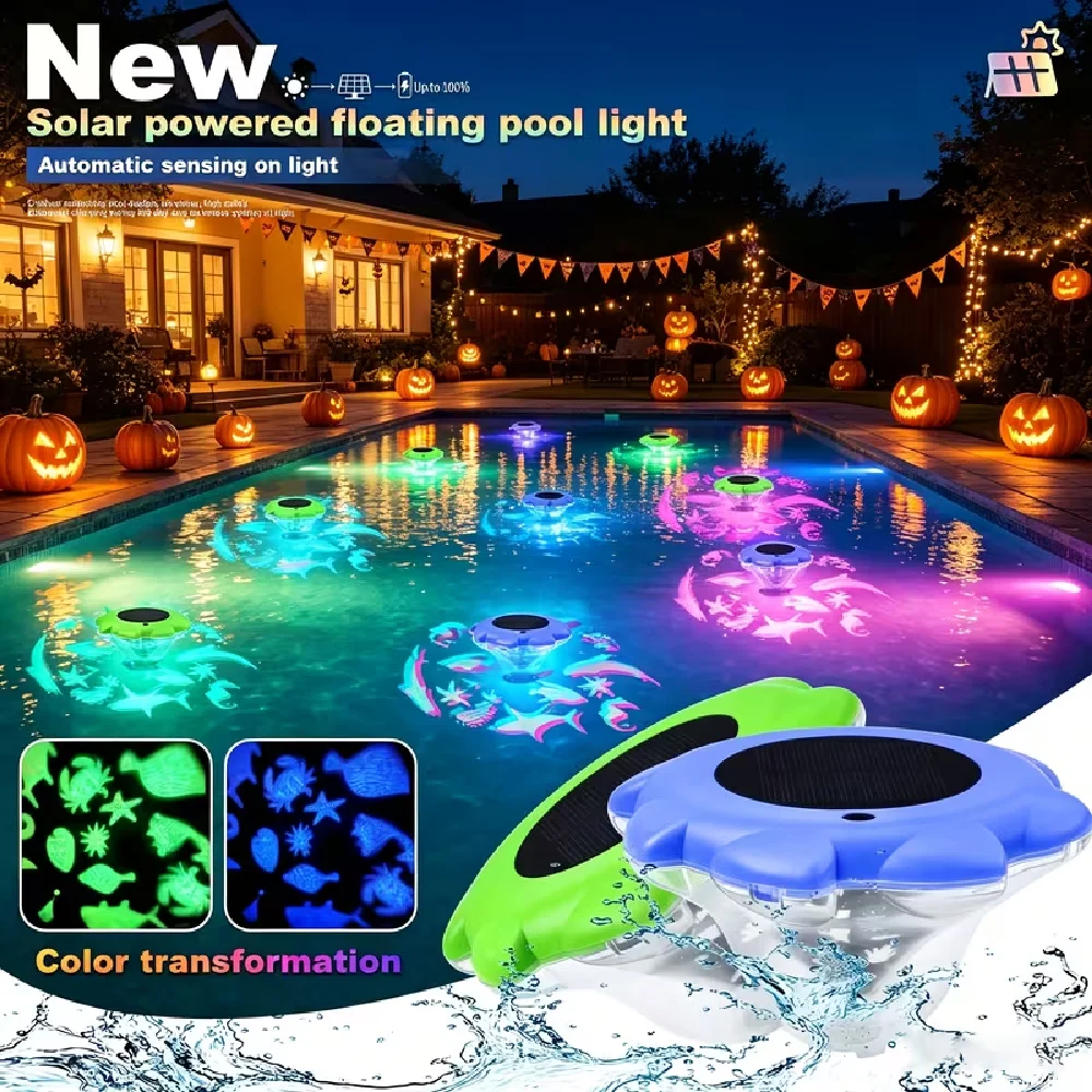 Halloween Solar Floating Pool Lights Solar Garden Yard & Outdoor Pool Lamp with 8 Lighting Modes LED Color-Changing Pool Decor