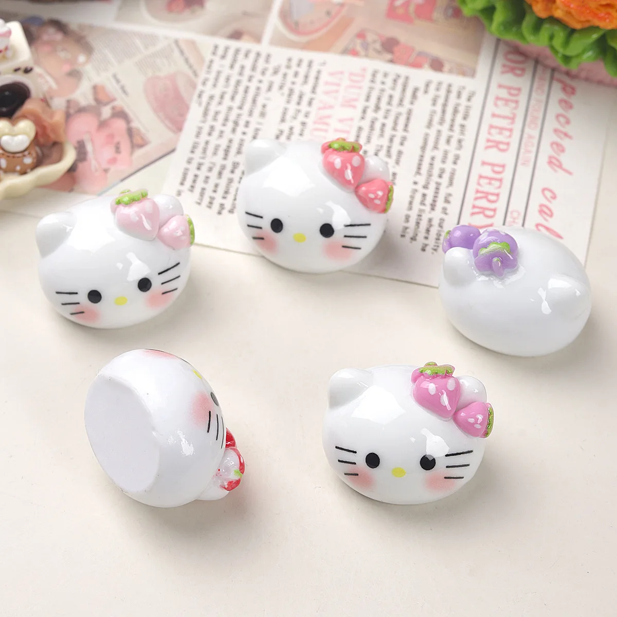 10/50PCS Cartoon DIY Fruit Big Head Cat Resin Accessories Accessories Cream Gel Hair Clip Keychain Pendant Accessories - view 2