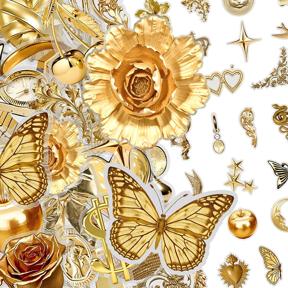 

10/30/50pcs Vintage Gold Art Ins Style Stickers Cool Aesthetic Decals Waterproof DIY Helmet Phone Notebook Transparent Sticker