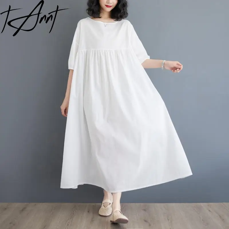 GetSpring Women Dress 2024 Summer Elegant Seaside Vacation Fairy White Dress Fashion All Match Loose Casual Long Ladies Dresses