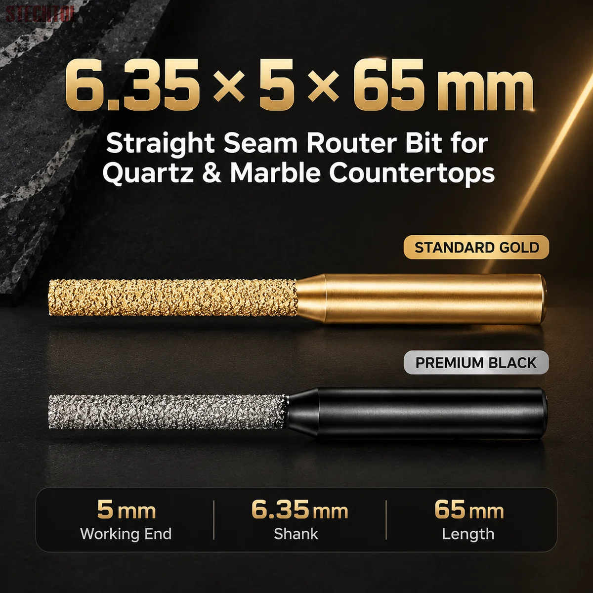 Brazed Diamond Router Bits Straight Milling Cutter CNC Cutting Tool for Stone Marble Seam Joint Edge-Trimming Splicing 6.35/12.7