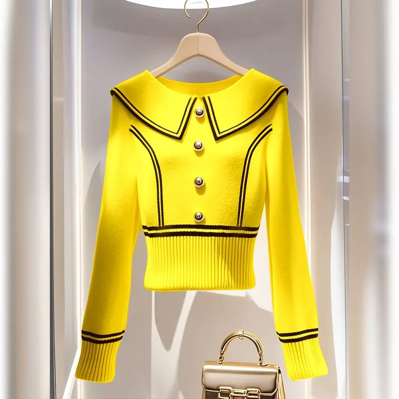 

2025 Autumn Winter New All-match Buttons O-neck Pullovers Ladies Temperament Elasticity Knitting Sweater Women Clothes Top Tee