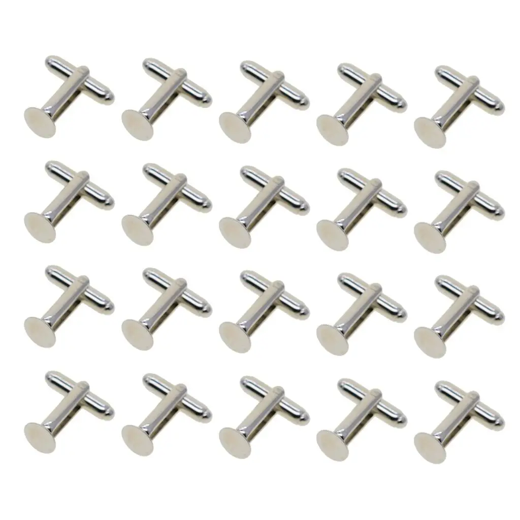 20pcs Silver Cufflink 8mm Round Blank Settings for DIY Cufflink Making