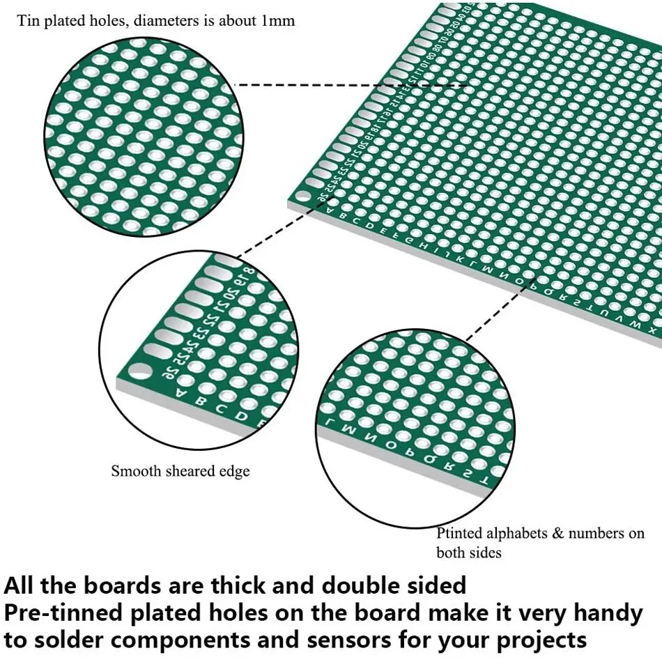 10 Pcs Double Sided PCB Board Prototype Kit for DIY Soldering 6 Sizes for Arduino Double Sided PCB Board Kit