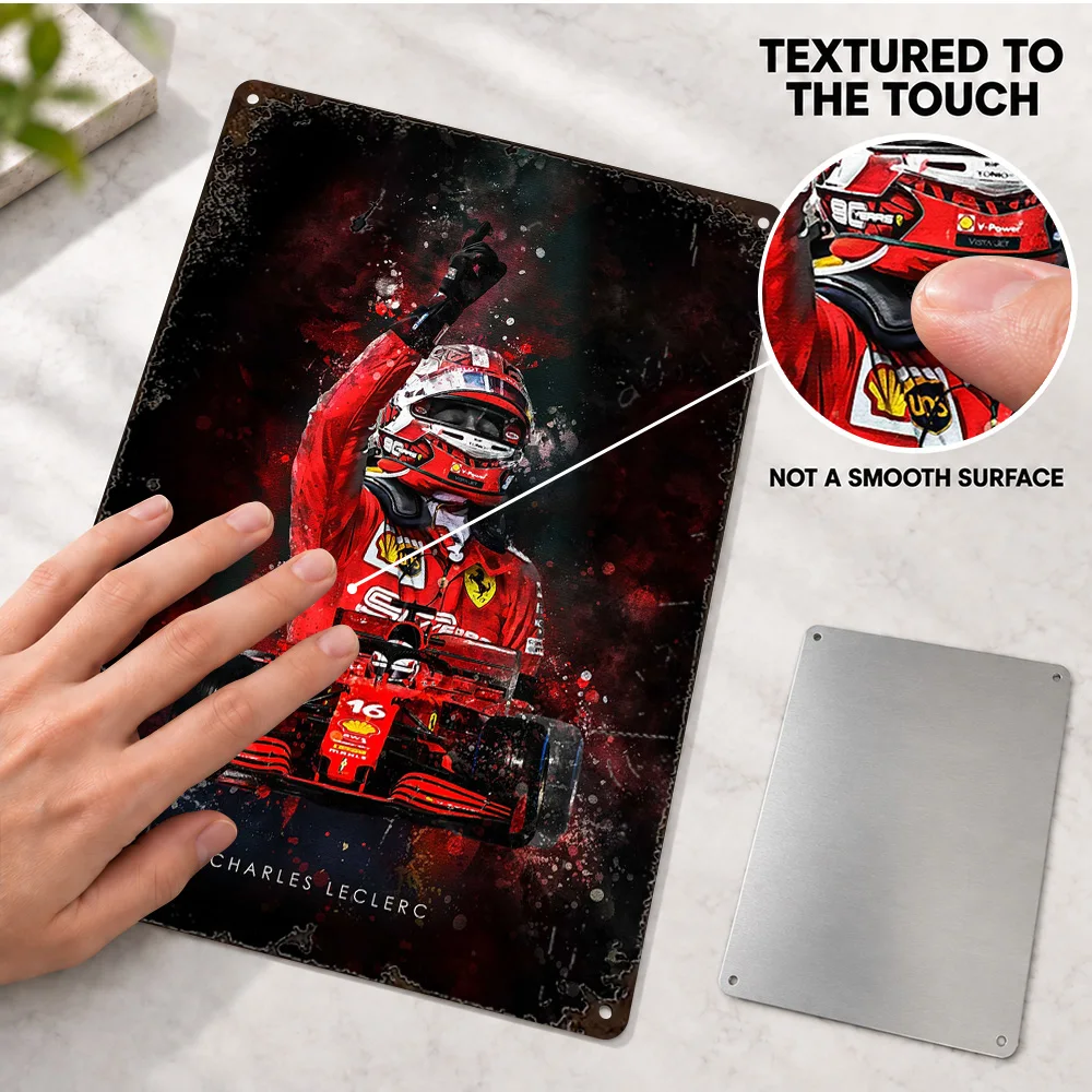 Charles Leclerc Printed Poster Personalized Aluminum Metal Sign Sports Photo Collage Wall Art For Garage Motorsport Lover Gift
