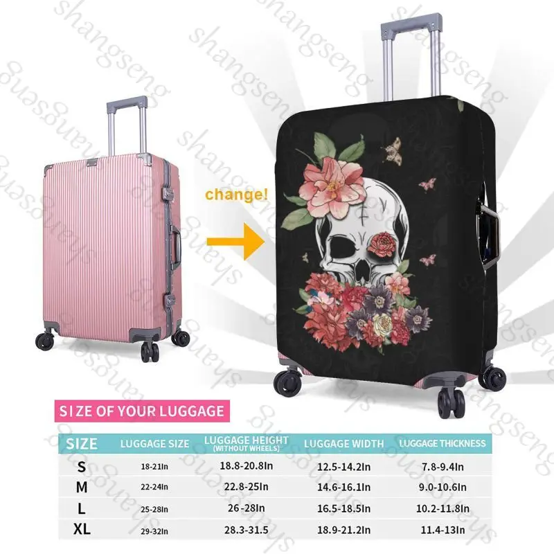 حقيبة واقية لحقيبة السفر مطبوعة على شكل جمجمة مع طباعة وردية، غطاء حقيبة، حماية مرنة، غطاء أمتعة قابل للغسل، 18-32 بوصة #4