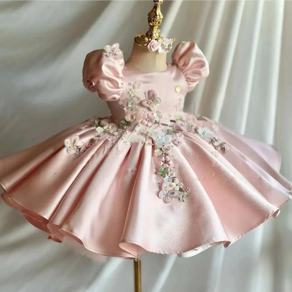 custom-luxury-pink-satin-butterfly-floral-puff-sleeve-flower-girl-wedding-gown-pageant-runway-guest-luxury-birthday-party-kids