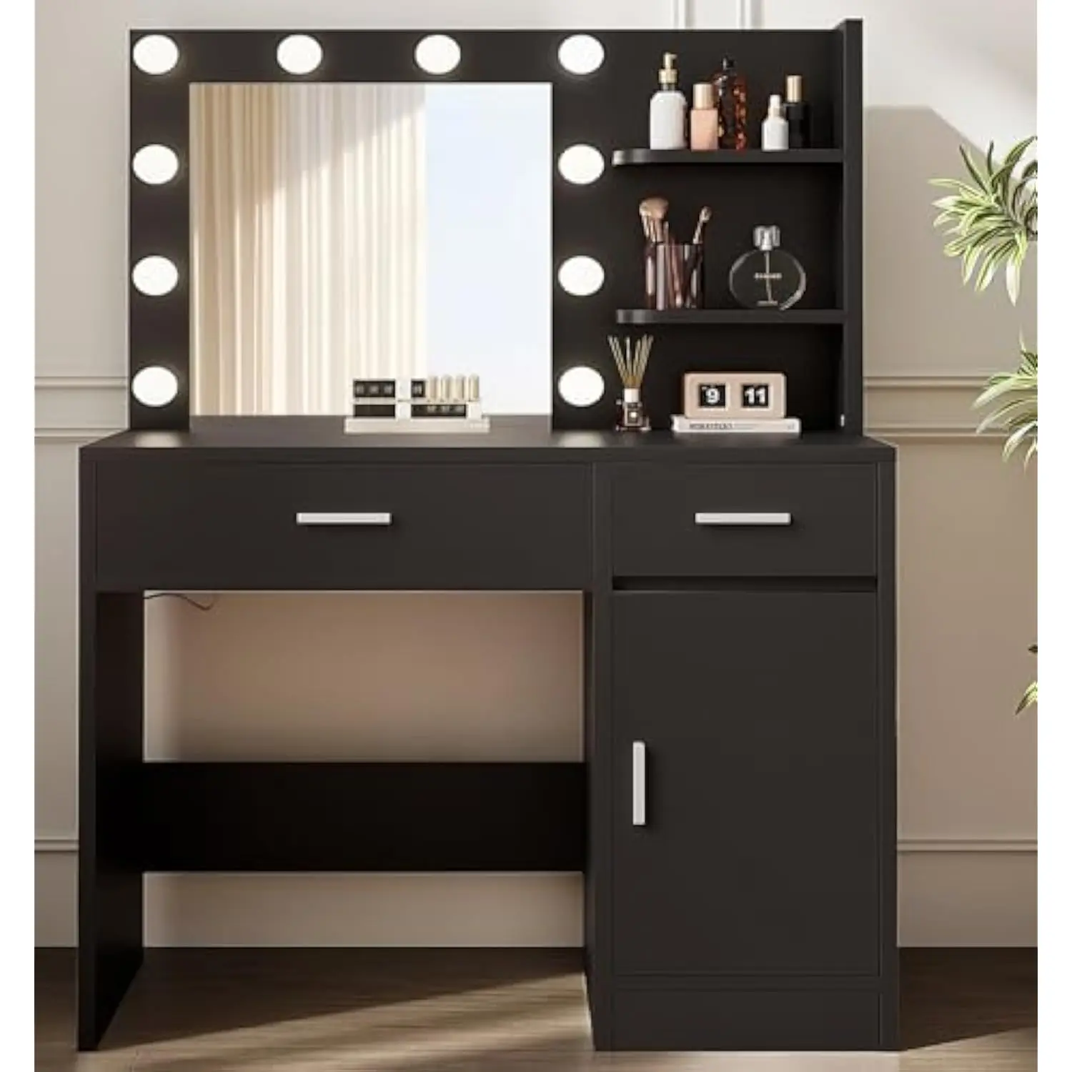 

Vanity with Lights, Makeup Vanity with Mirror, 3 Lighting Modes, for Bedroom, Black by Boahaus
