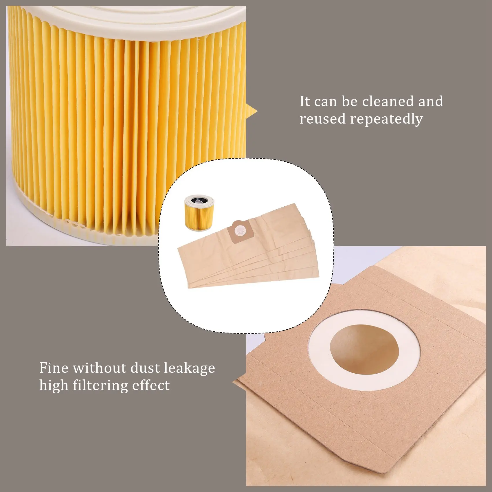 B58B-5X Dust Bag 1X Filter For KARCHER WD3 Premium WD 3,300 M WD 3,200 WD3.500 P 6,959-130 Vacuum Cleaner