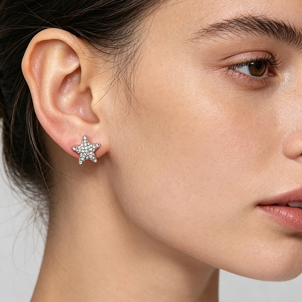 5Pairs Rhinestone Stud Earrings Set Multi Pack Multi-Style Star Heart Flower Geometric Earrings Stainless Steel Jewelry Gift