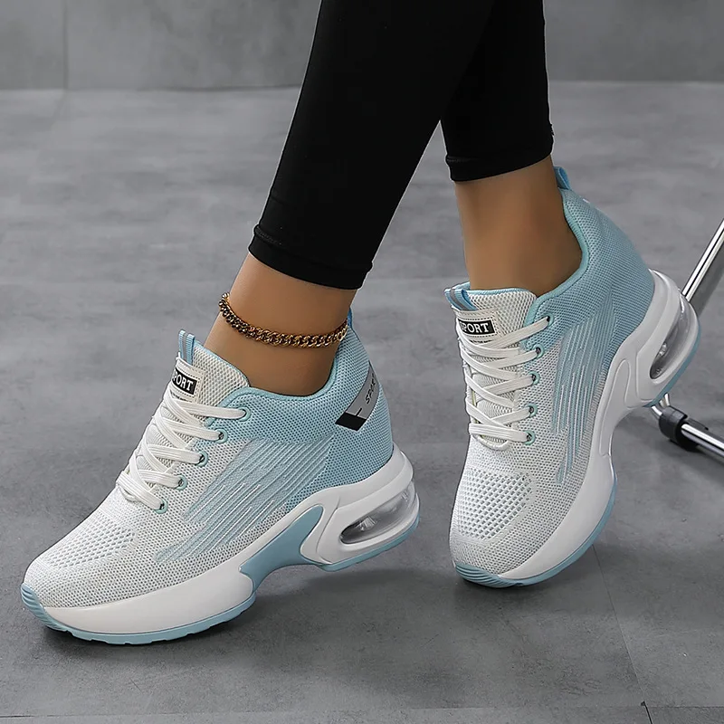 New casual women's shoes fly woven breathable thick soled sports shoes non-slip comfortable inside increase women's shoes