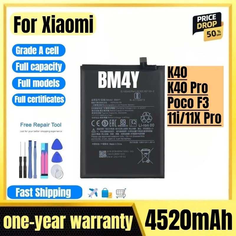 BM4Y for Xiaomi K40/K40 Pro/Poco F3/11i/11X Pro Phone Battery High Quality High Capacity Replacement Bateria Grade A Cell  Tools