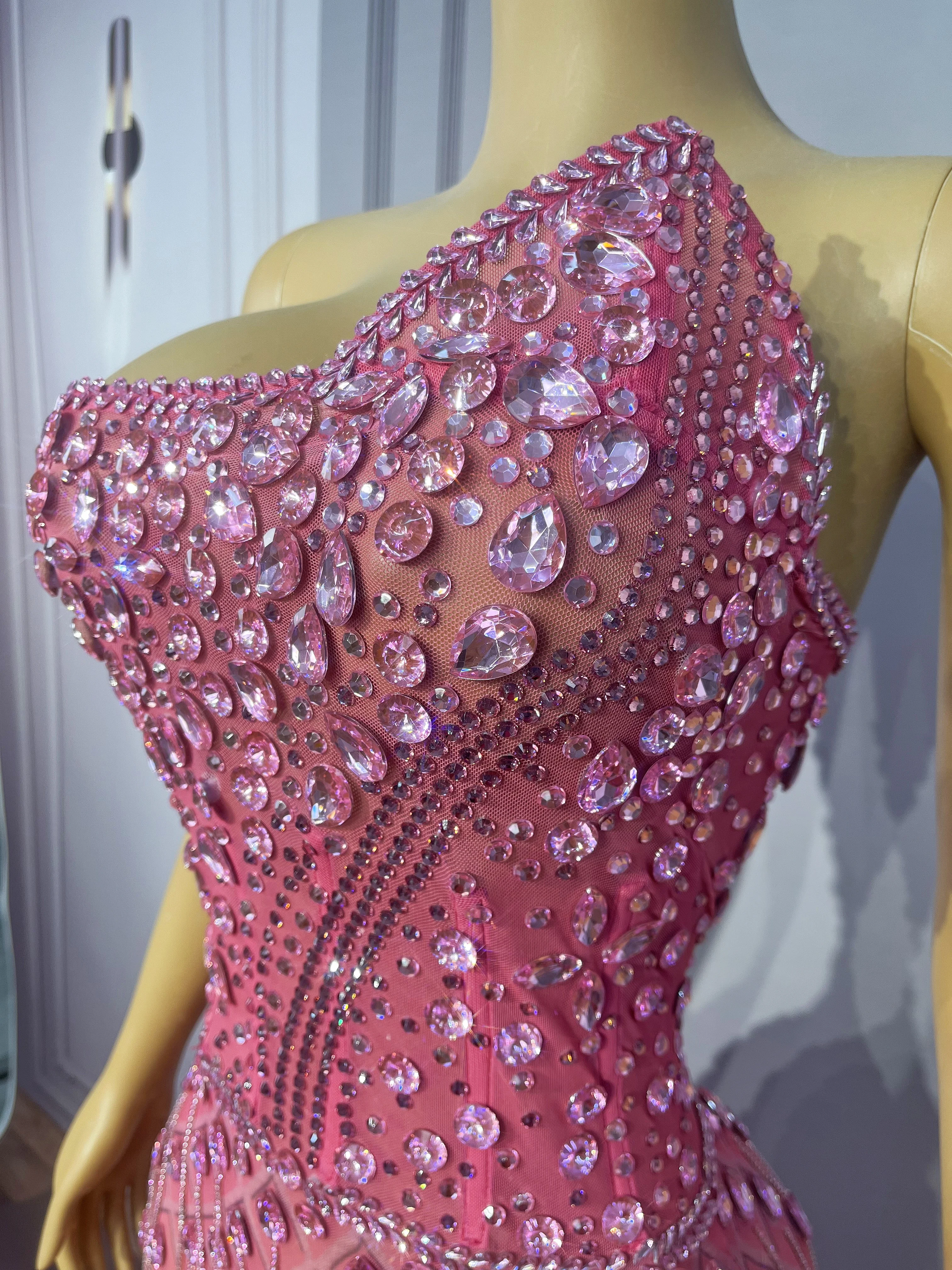 Hoge kwaliteit zware fonkelende kristallen franjes mesh jurk dames feestavond prom elegante jurk rode loper show outfit fenwushe