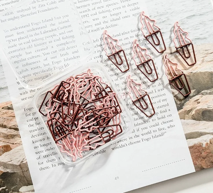 24pcs Ice Cream Colorful Metal Paper Clips Boxed Geometric Shape Small Cute Paper Clips