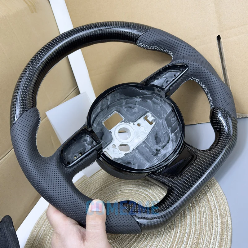 Carbon Fiber Flat-bottomed steering wheel for Audi A3 A4 A5 upgrade S3 S4 S5 semi-perforated leather steering wheel