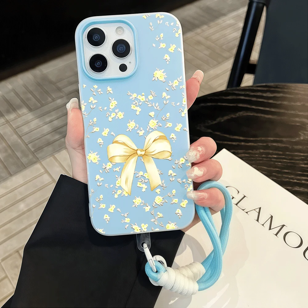 Matte Phone Case For Samsung Galaxy S26 S25 S24 S22 Ultra Plus A56 A55 A37 A36 Wrinkle Korean Flower Star Bow With Lanyard Cover