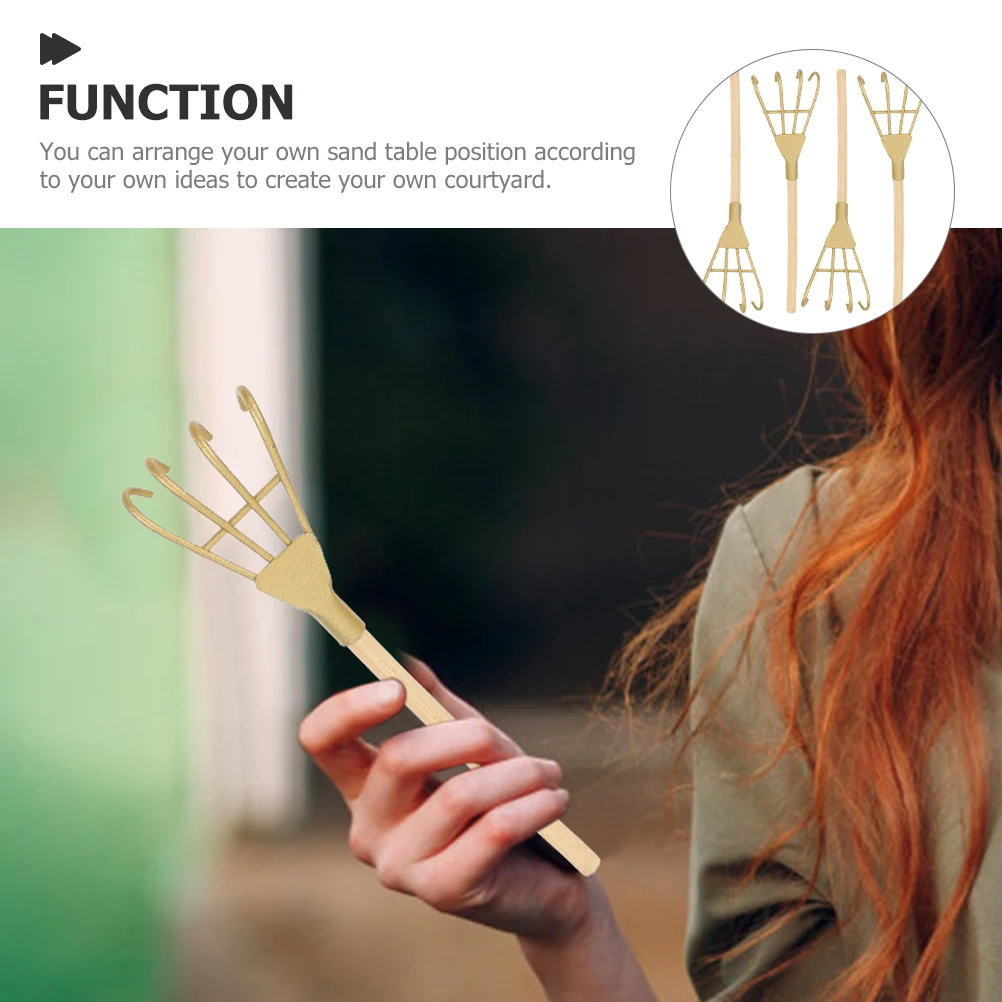 

5pcs Golden Iron Rake Decoration Vintage Style Mini Rake Ornament Home Decor Table Adornment Car Pendant Altar Ornament