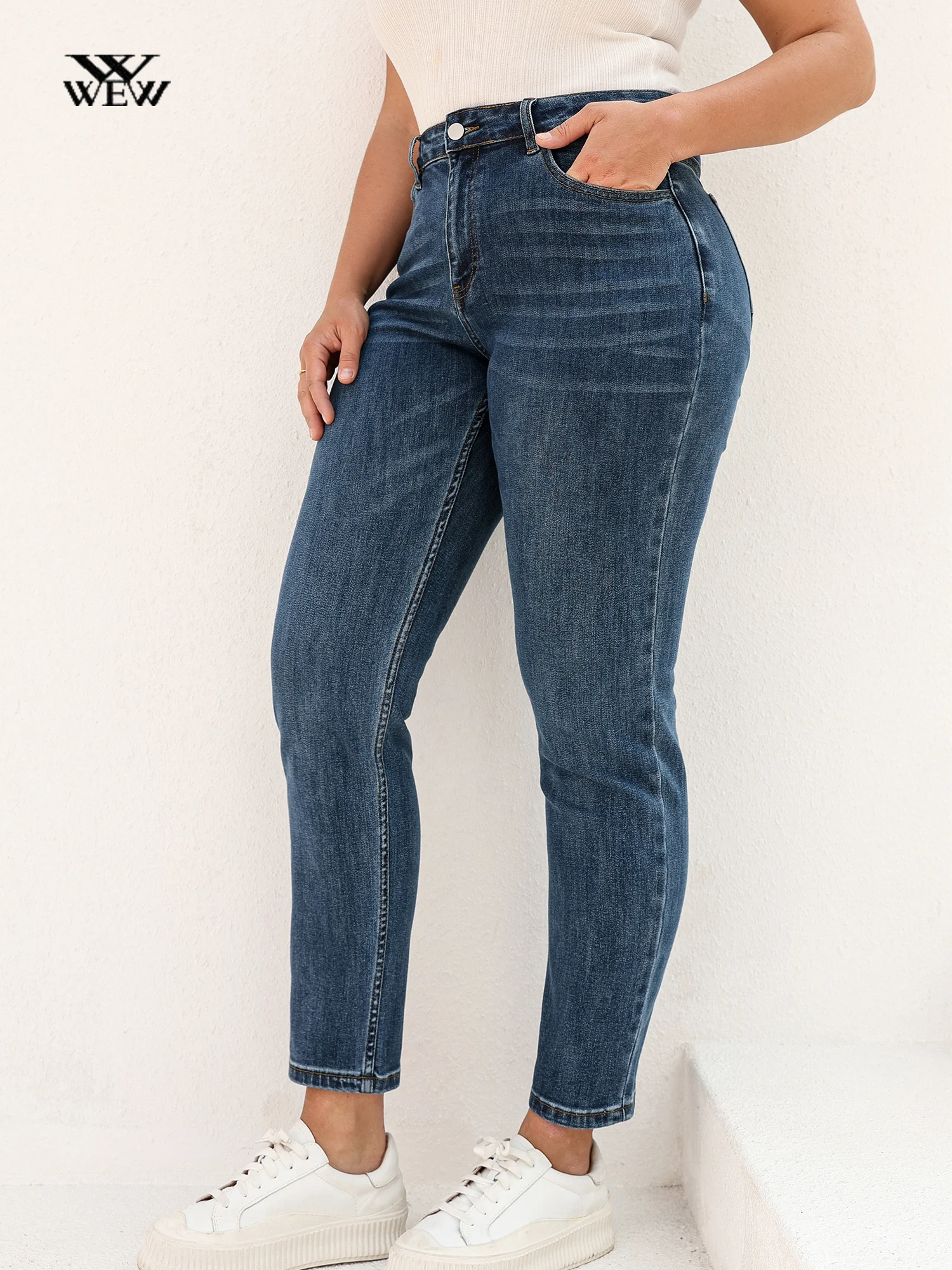 Jeans BoyFriend pour femmes 6XL, pantalon droit, Vintage, mi-taille, pleine longueur, extensible, à la mode