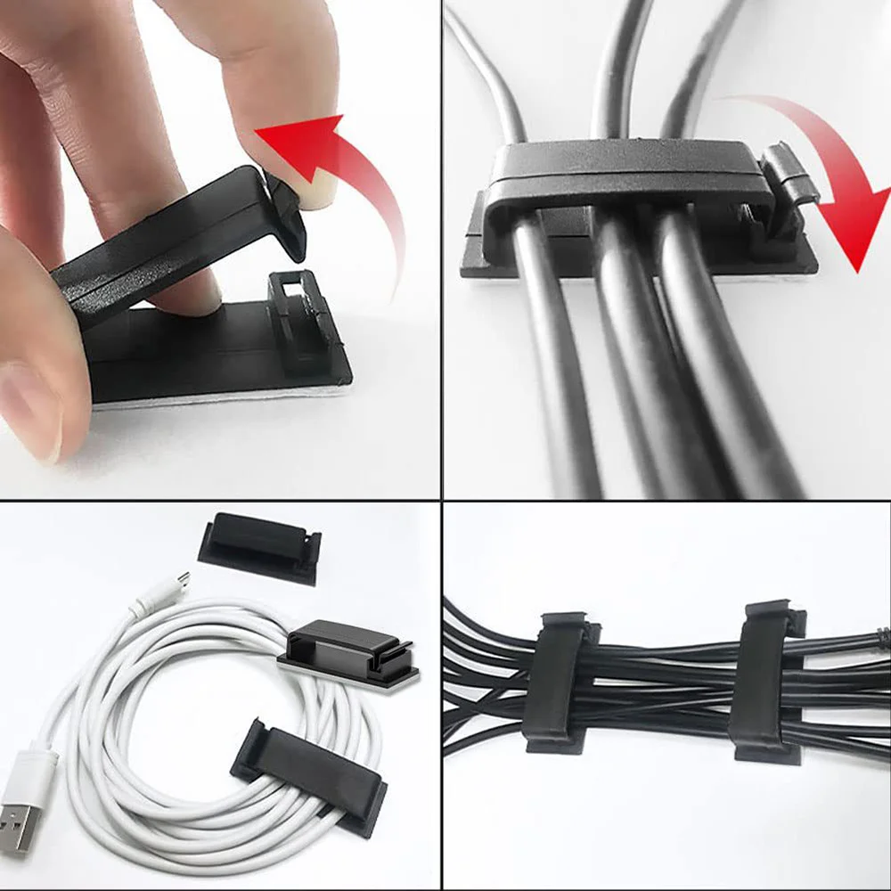 10Pcs Self Adhesive Cable Management Clips Cable Organizers Wire Clips Cord Holder for TV PC Ethernet Cable under Desk Home Off