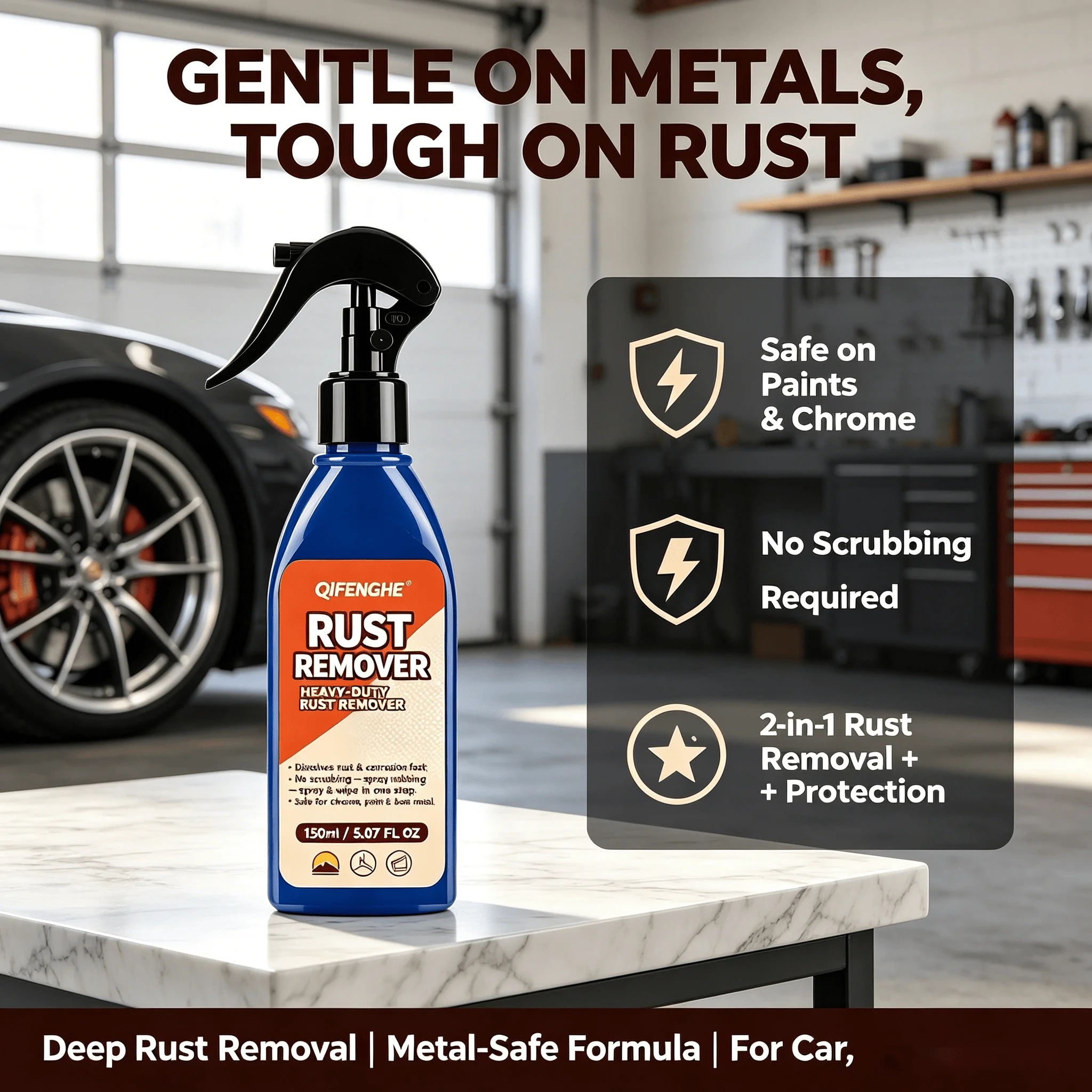 Rust Remover for Car Wheels & Tools – Dissolves Rust & Oxidation, Safe on Metal & Paint, Restores Shine Like New – 150ml