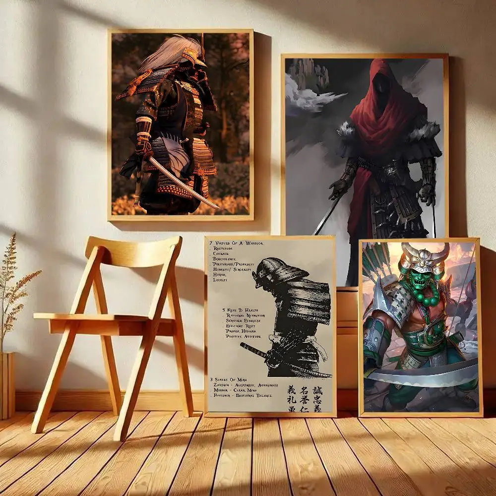 Japan Samurai Warrior Bushido Sword Art Retro Poster Art With Prints Home Bedroom Living Room Decoration Gift